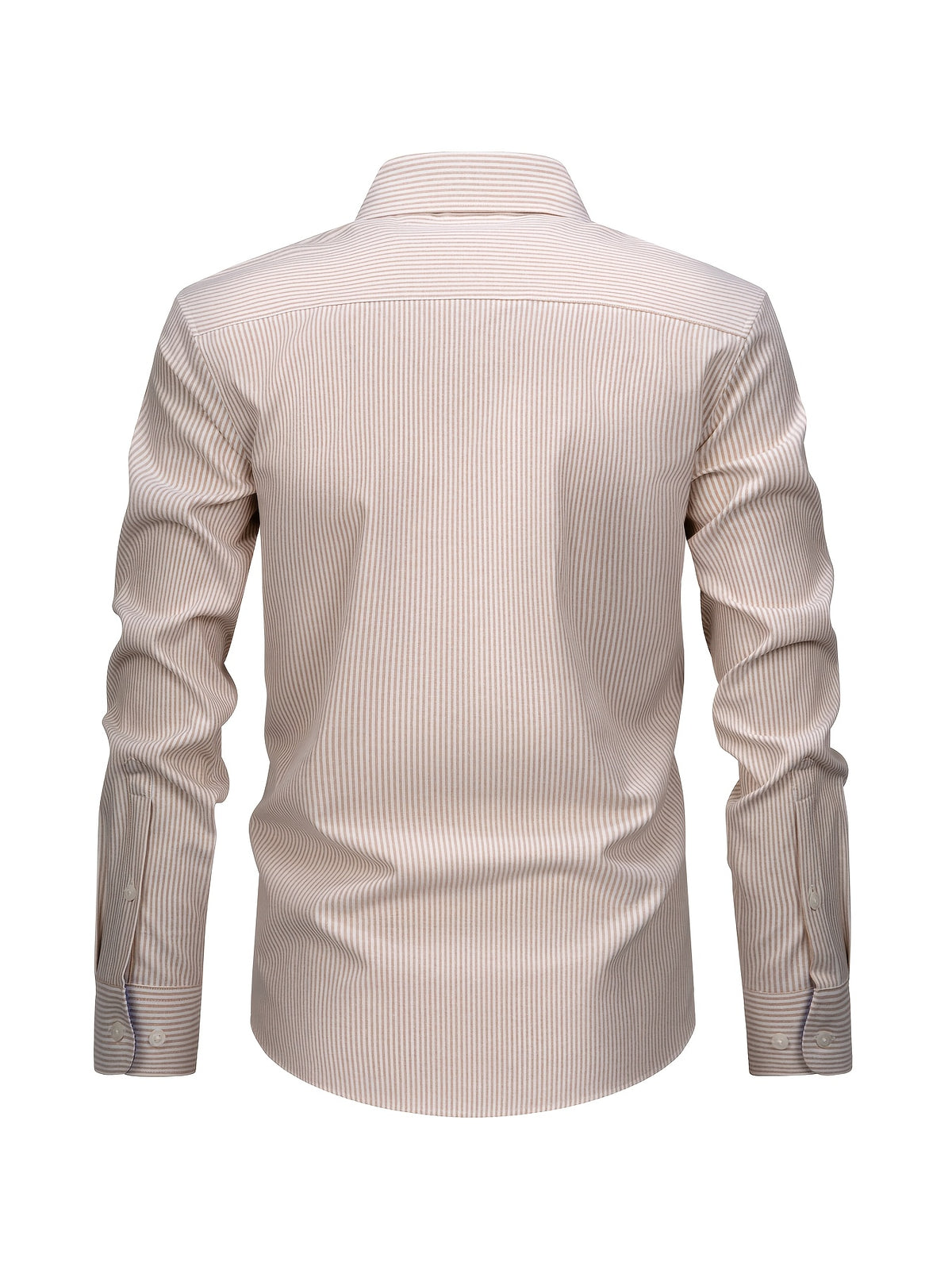 New Cotton Oxford Shirt for Men, Casual Fashion Long Sleeve with Collar and Cuff Patchwork Design, Comfortable and Fitted Business Loose Shirt, Button-Up Striped Dress Shirt, Long Sleeve Collared Striped Dress Shirt for Office Work, Fine Stripe Shirt - Apricot base with white stripes