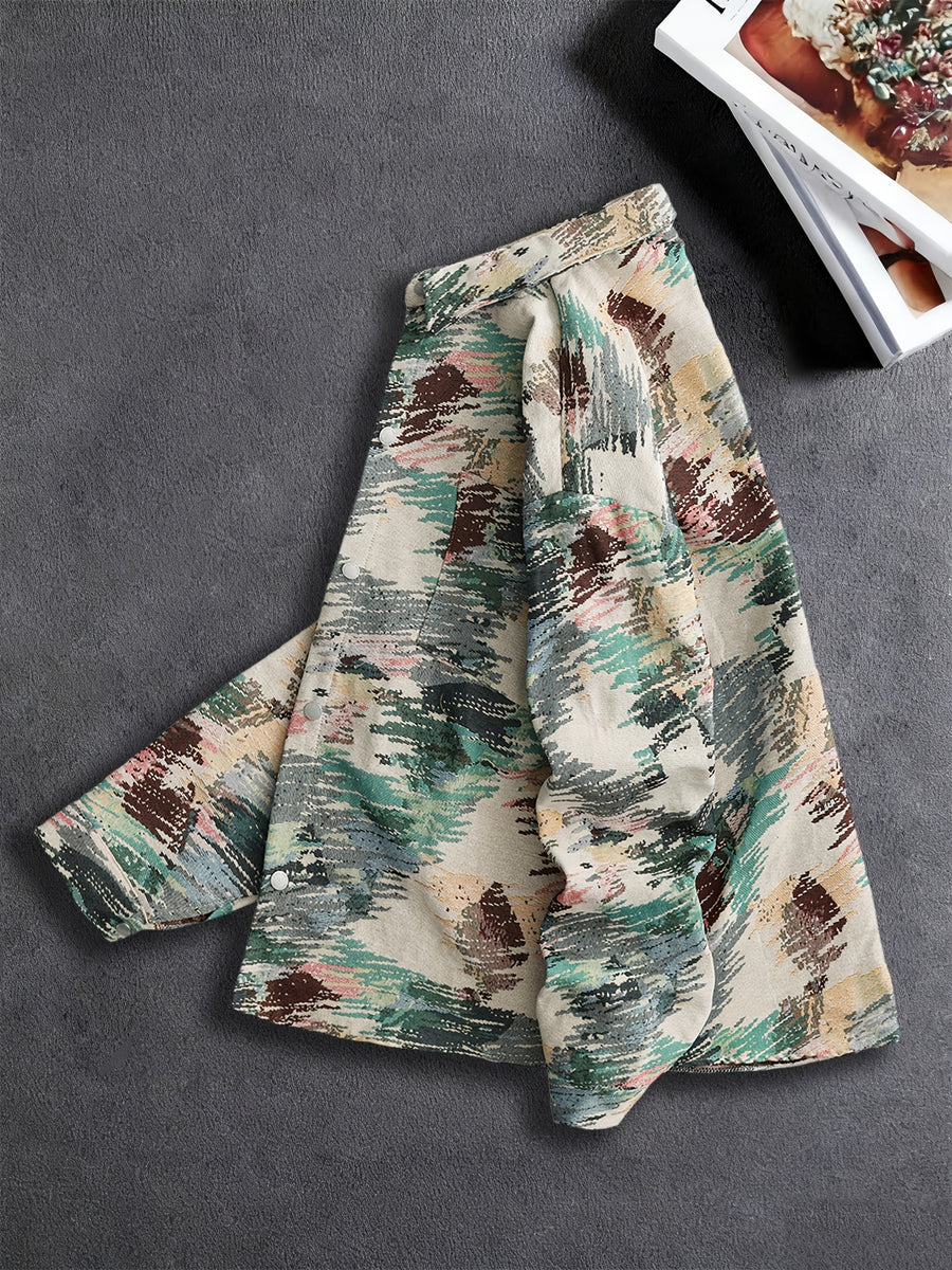 Men'S American Retro All-Over Floral Woven Teddy Bear Shirt Jacket, Men'S Autumn Premium Trendy Brand Bad Boy Influencer Casual Shirt - Mixed colors