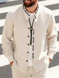 Spring And Autumn Men'S New Chinese Style Stand Collar Embroidered Long Sleeve Shirt, Flowing Wrinkle-Resistant Lightweight Casual Shirt for Outings, Shopping, Vacation, Daily Wear, Commuting Top - Apricot