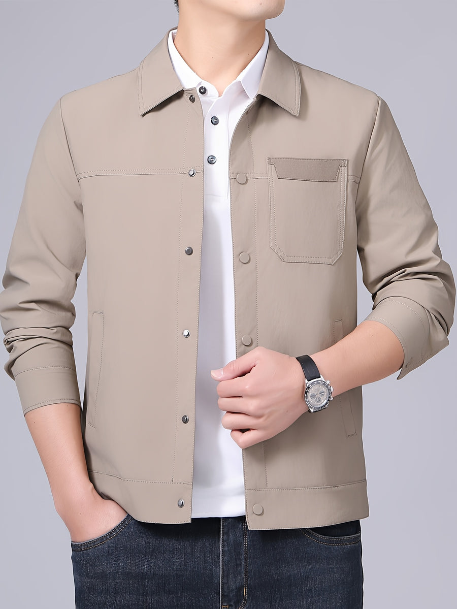 Spring New Lapel Button- Men'S Jacket, Durable And Thin Business Casual Wear, Versatile Long-Sleeve Men'S Top MD12601 - Khaki