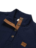Men'S Casual Sports Sweater, Knit Sweater, American Casual Textured Diamond Knit Top, Men'S Stand Collar Contrast Color Button-Up Loose All-Match Retro Velvet Sweater Jacket, Autumn Winter Casual Sweater, Multi-Color Available - Navy Color