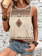 Women'S Fashion Casual Round Neck Printed Tank Top - Apricot