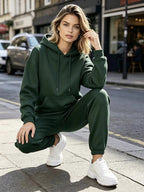 Ladies' Casual Hoodie Set, Spring and Summer S 2pcs Set, Hooded Pullover Sweatshirt, Women's Jacket, Korean Version, Fashionable Pants, Breathable Fabric, Comfortable Touch - Dark Green