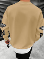 Men'S Fashion Casual "Brooklyn Victory" Letter Print Sweatshirt, Polyester Fabric, Loose Fit, Versatile Men'S Sweatshirt - Wheat-colored