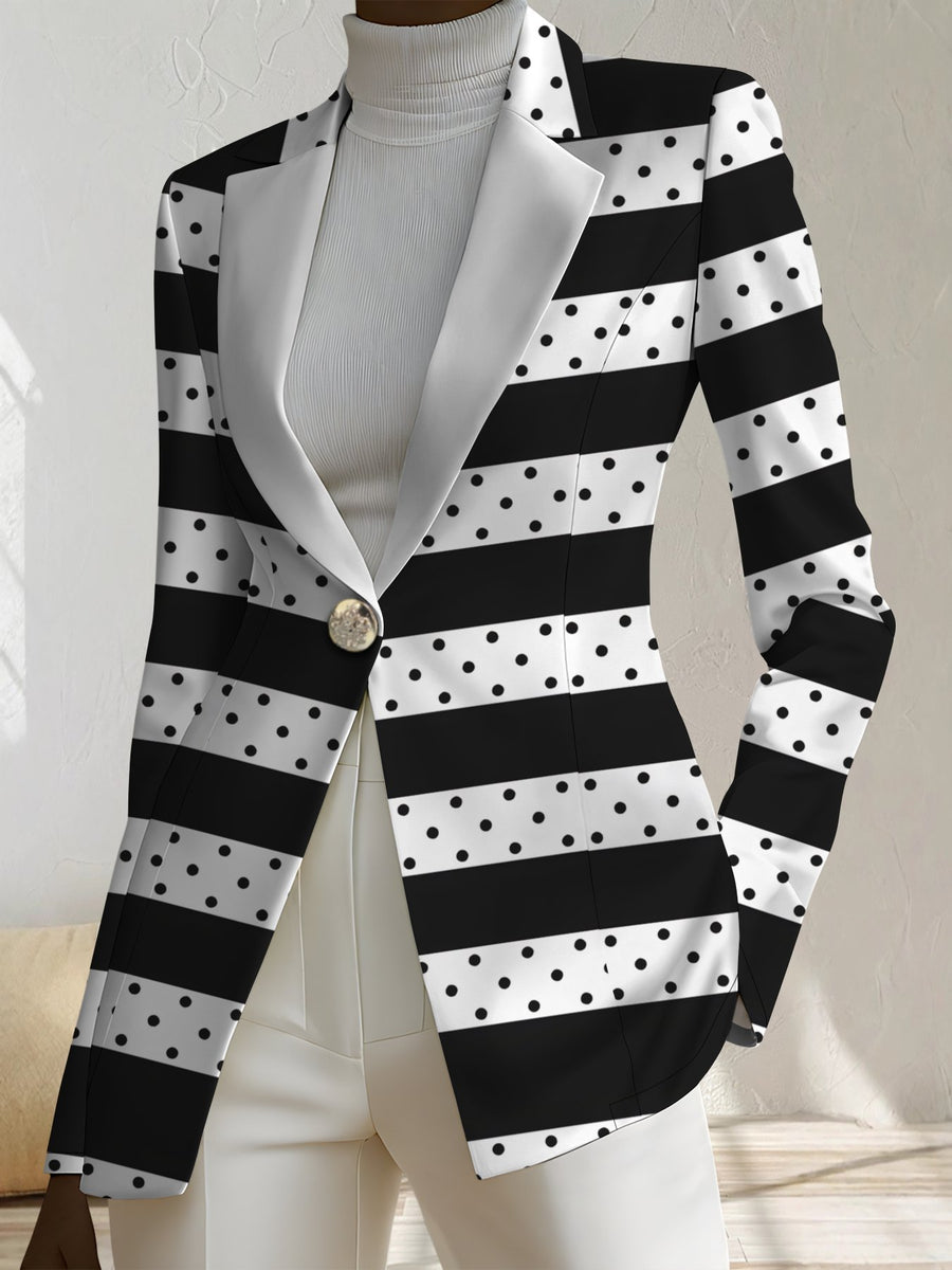 A Stylish and Sophisticated Women's Autumn Jacket, Perfect for Street Style, Parties, and Creating Versatile Campus Looks. It Features a Harmonious Color Palette and a Unique, Trendy Pattern, Offering an Overall Aesthetic of Minimalist Elegance. - Black And White