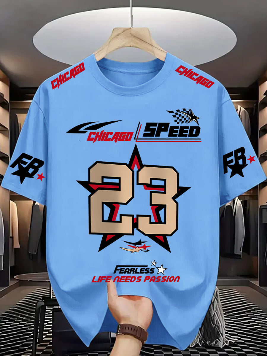 Chicago Speed 93 Fearless Men'S Round Neck T-Shirt -- Lifestyle And Performance Inspired - Sky Blue