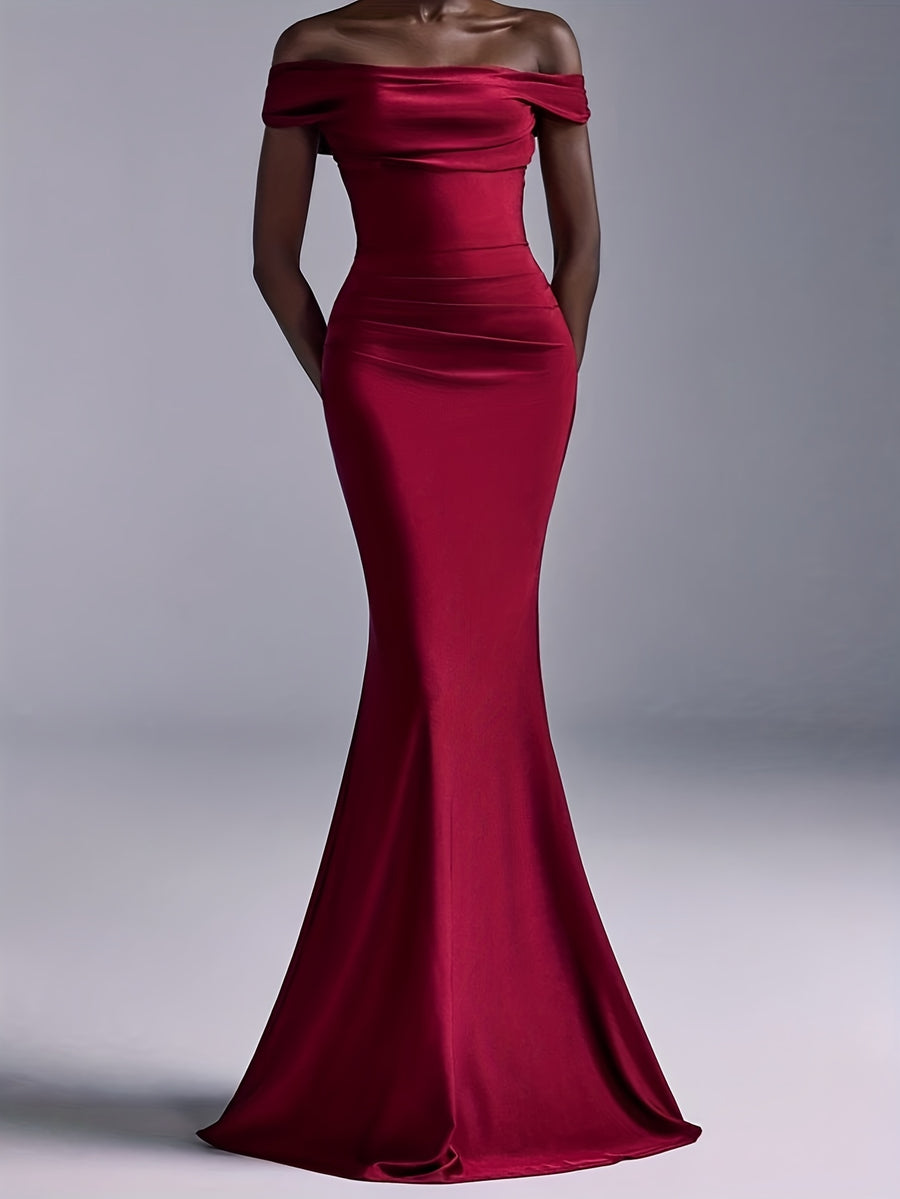 European And American Bridesmaid Dress New Temperament Fashion Elegant One-Shoulder Off-The-Shoulder Long Slim Suspender Skirt Party Dress Bachelorette Party Slim Engagement Dress 1pc - Burgundy