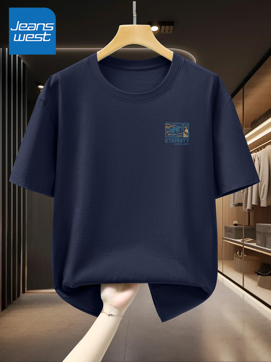 100% Men'S Summer Casual T-Shirt, Loose Fit - Purplish Blue