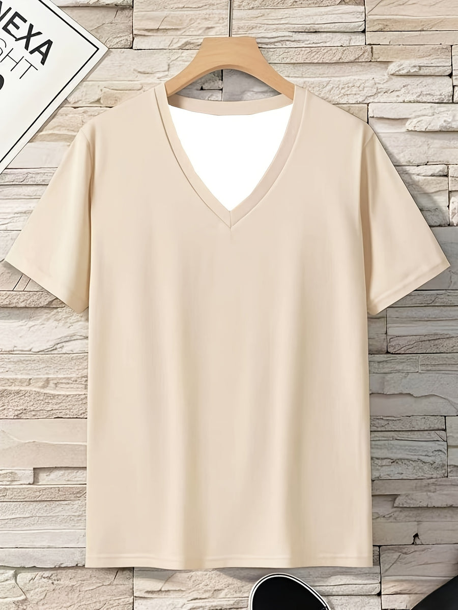 Men's V-Neck T-Shirt | Suitable for Daily Wear, Parties, and Vacations - Apricot
