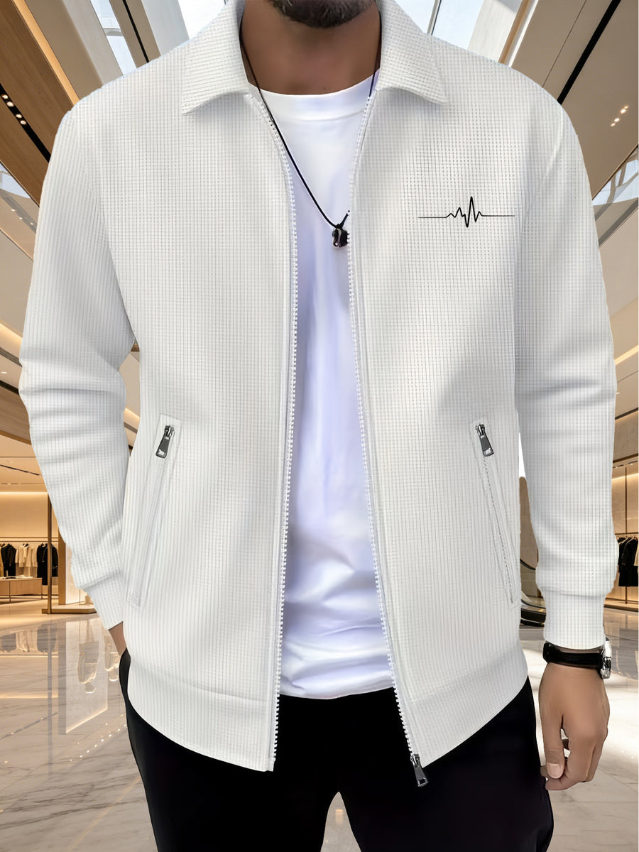 Men'S Casual Lightweight Outdoor Sports Coat, Stylish Lapel Waffle Check Print Jacket - White