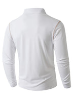 KJ-P029 Men's Long Sleeve Henley Shirt with Contrast Color Placket and Pocket Design, Stretchy, Comfortable, and Casual Polo for Daily Commuting Wear - White