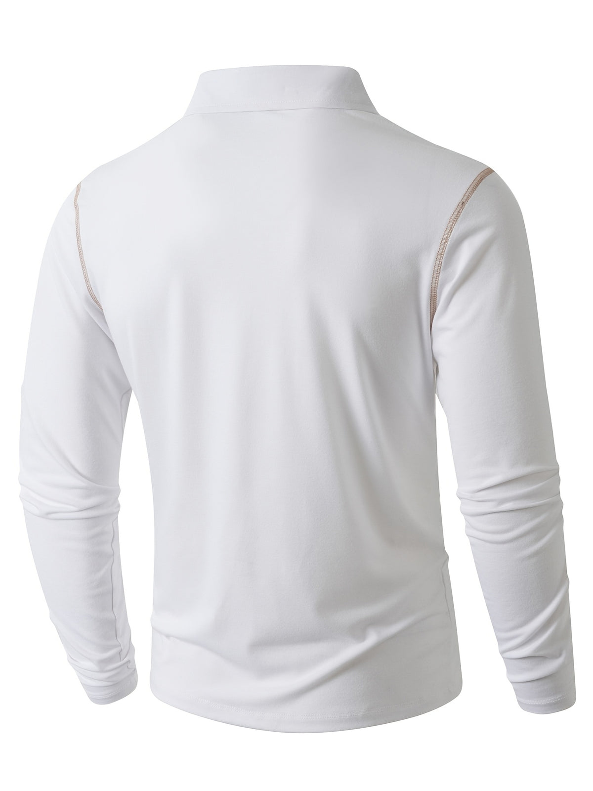 KJ-P029 Men's Long Sleeve Henley Shirt with Contrast Color Placket and Pocket Design, Stretchy, Comfortable, and Casual Polo for Daily Commuting Wear - White