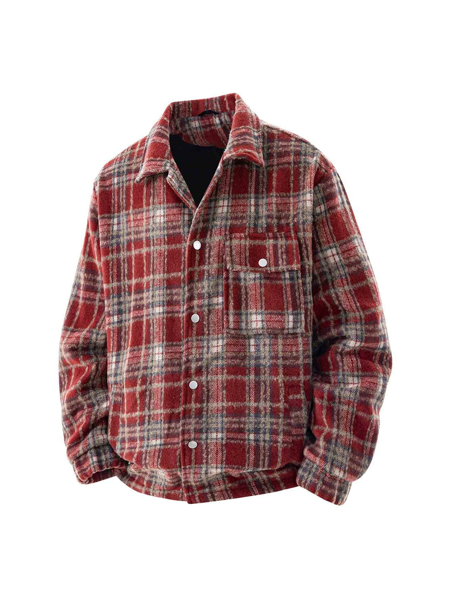 High-quality Plaid Heavyweight Men's Jacket, Simple Casual Couple's College-style Coat, Soft and Comfortable Classic Men's Jacket - Red