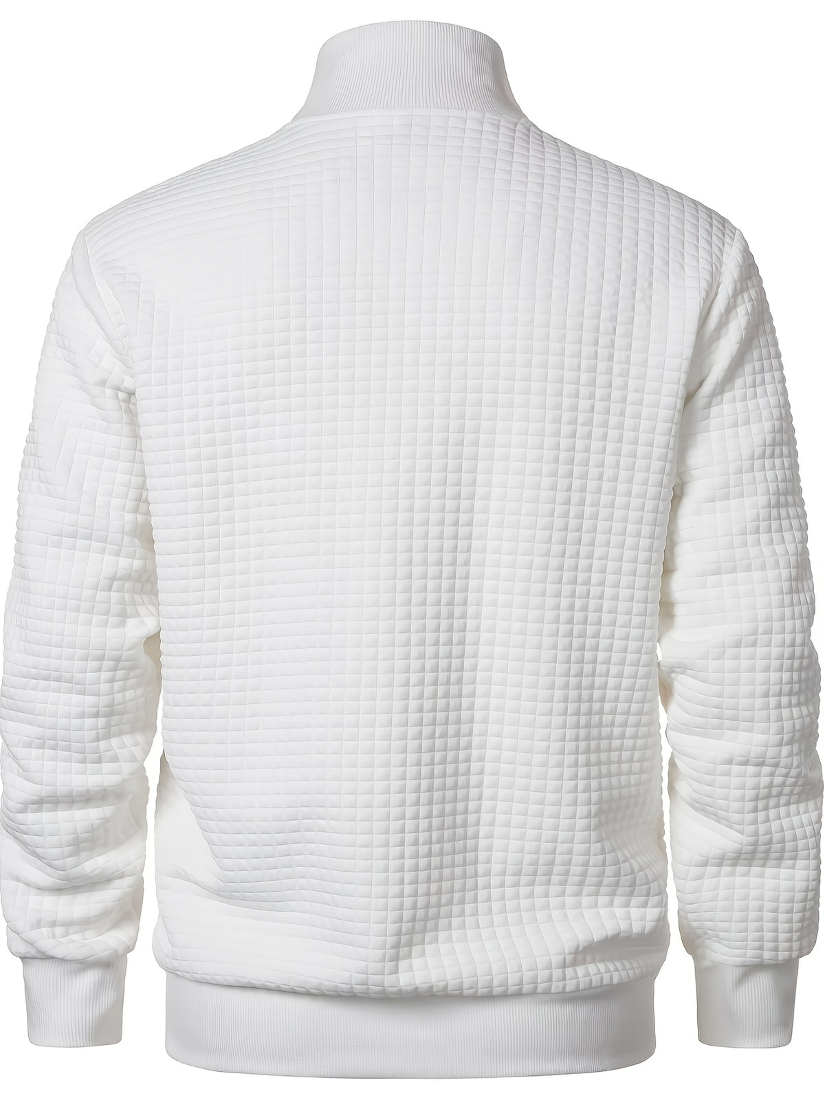 Spring/Autumn New Men's Solid Color Lapel Waffle Knit Long Sleeve Zipper Jacket, Comfortable and Breathable Outdoor Sports Men's Outerwear, Practical Jacket - White