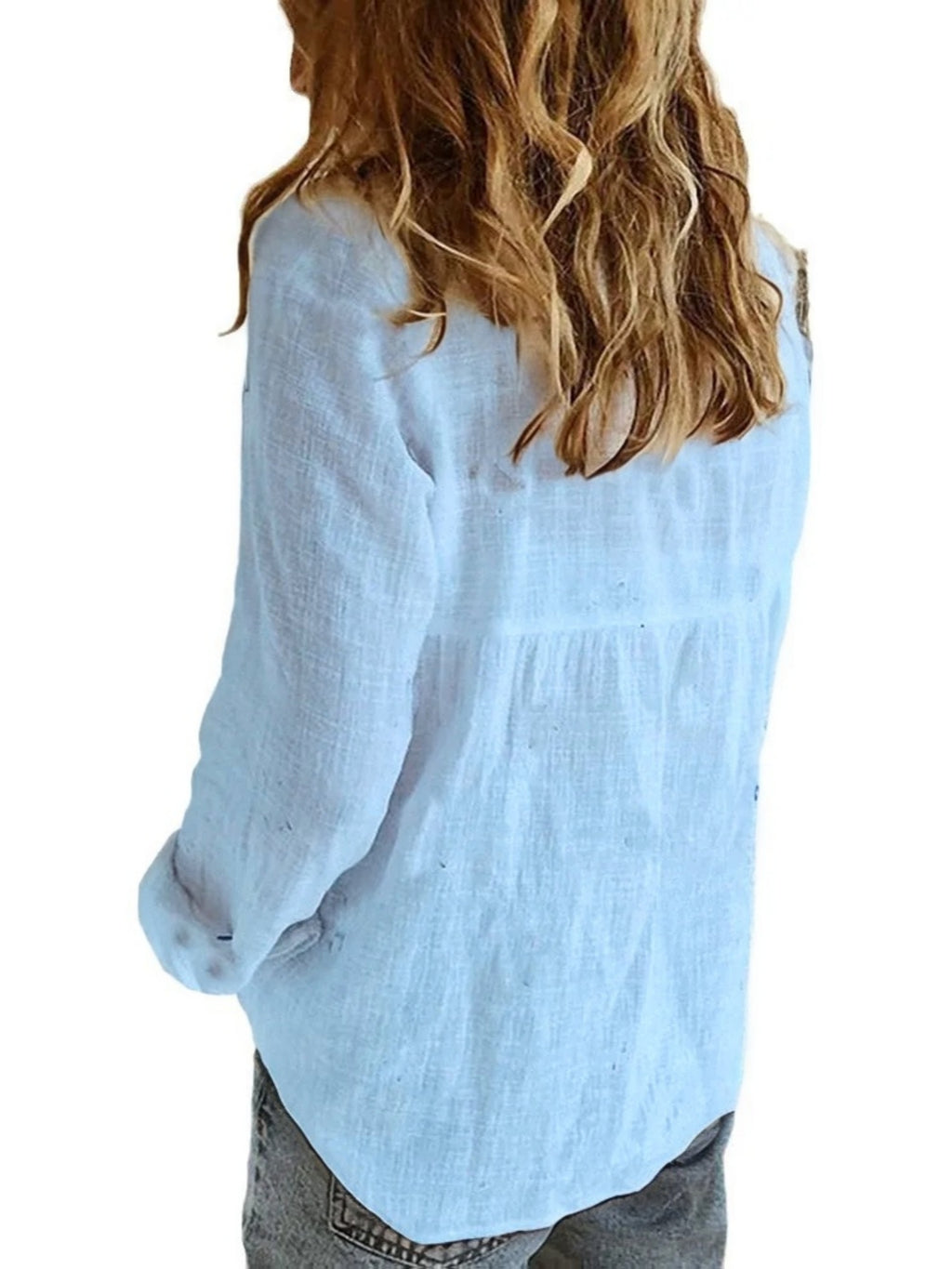 Women's New Spring, Autumn, and Winter Style 100% Long-Sleeve Shirt, Simple Open-Front Lapel Collar Comfortable Shirt, Fashionable, Elegant, and Versatile Solid Color Open-Front Long-Sleeve Top, Suitable for All Seasons, for Women's Daily, Casual - Sky Blue