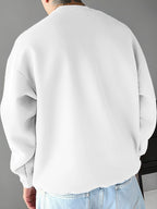 A Men's Crewneck Sweatshirt with a Streetwear-style Creative Patch Featuring a Small Bear Print - White