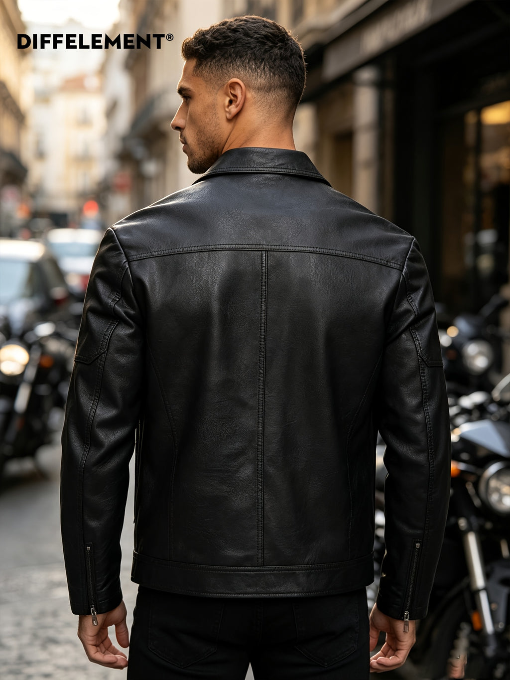 Men'S Lapel Biker Jacket Windproof Wrinkle-Resistant Durable Shaped 3D Cut Body-Shaping Flexible Delicate Fabric Classic Lapel Fitted Short Style Fit Biker Riding Western Street Casual Commuting Curved Seam Zipper Pocket All-Match Outerwear - Black