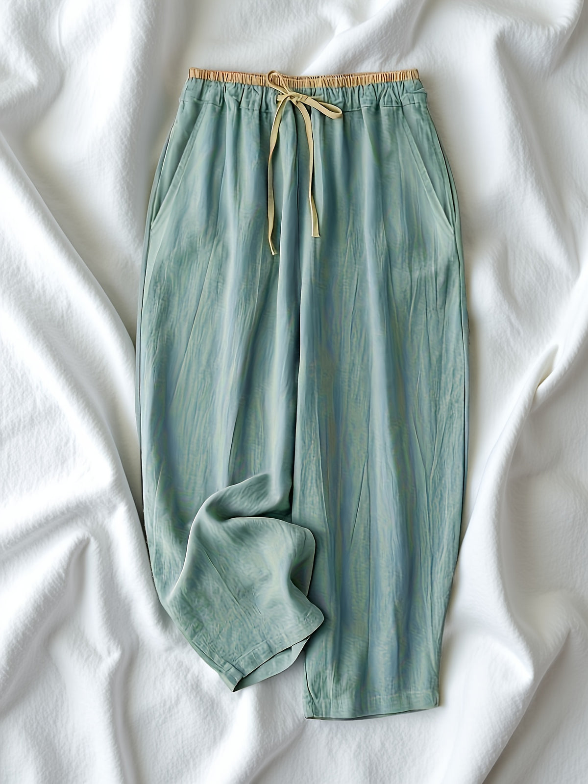 100% Sand Washed Wrinkle 130G Japanese Design Niche Trousers Women'S Casual Pants - Light Cyan