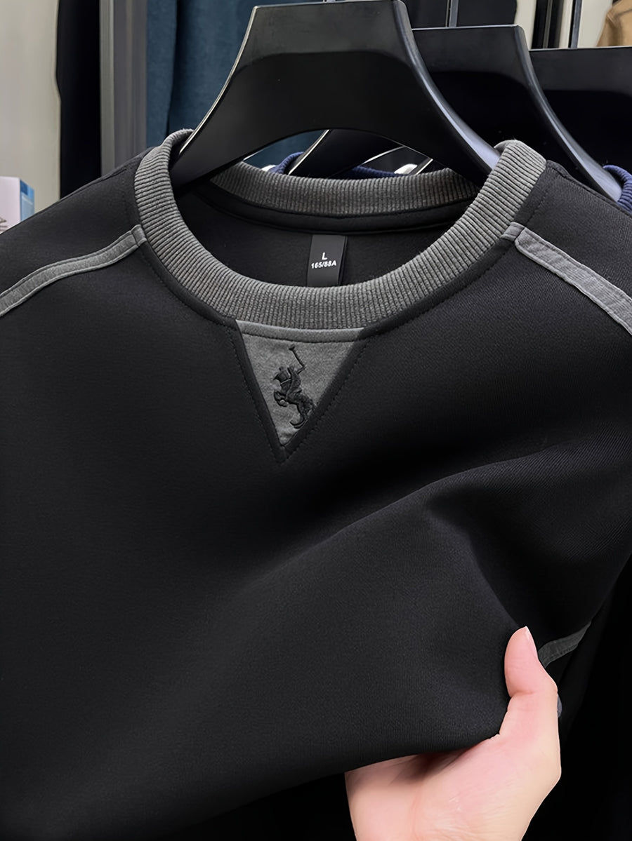Autumn/Winter Regular Style Comfortable and Warm Men's Crew Neck Long Sleeve Sweatshirt, Versatile for Daily Wear - SINBOS - Black