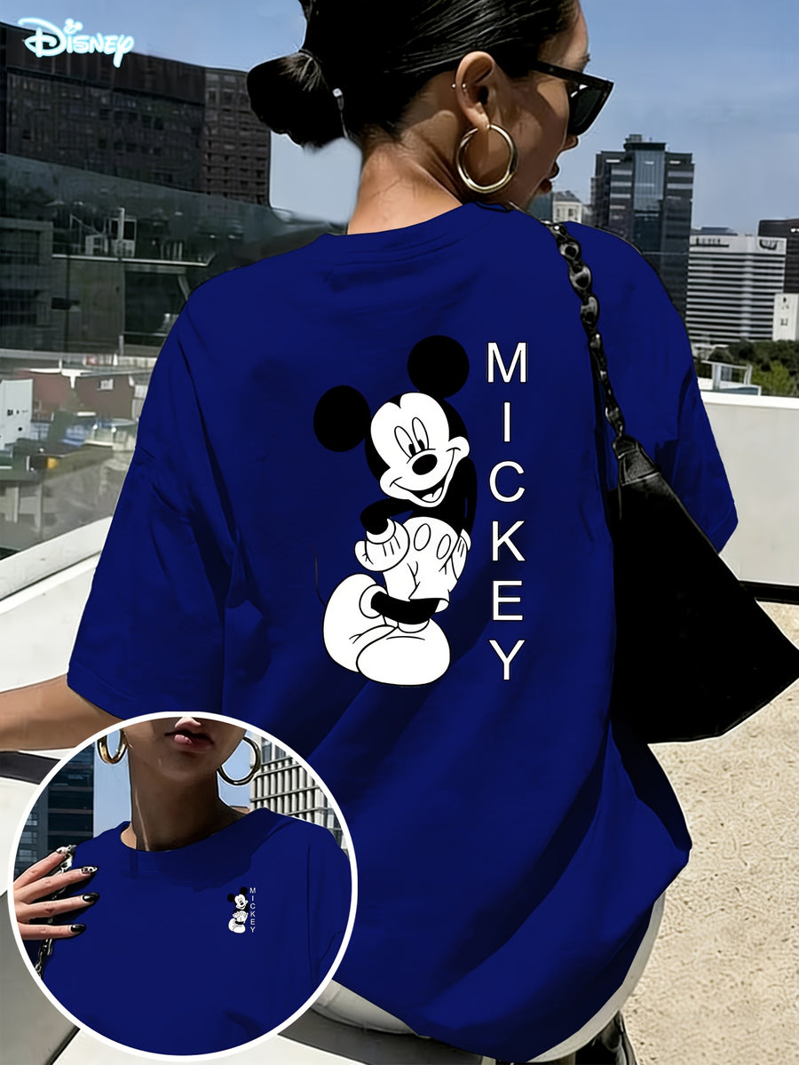 Hot Spring Summer Women'S Casual T-Shirt, Women'S Fashion Clothing, Authorized, Mickey Classic Black And White Image Joyful Pose Side Smile Print, Women'S Fashion Versatile Short Sleeve, Women'S Short Sleeve Top, Daily Outing, Fashion Versatile - Blue