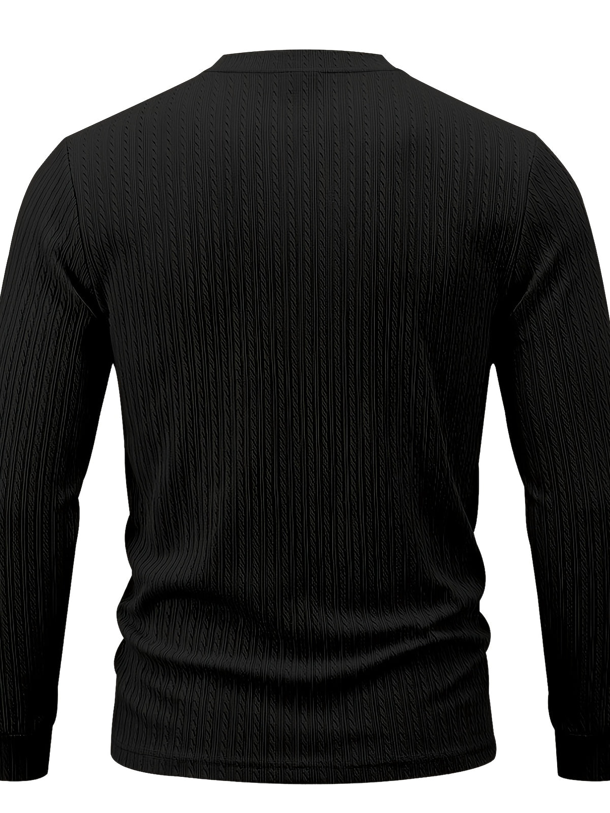 1pc Men's Casual Jacquard Henley Shirt, Autumn/Winter Stretchy Striped Jacquard Textured Fabric Long-Sleeve Polo Shirt, Outdoor Sports Versatile Base Layer Top - Black
