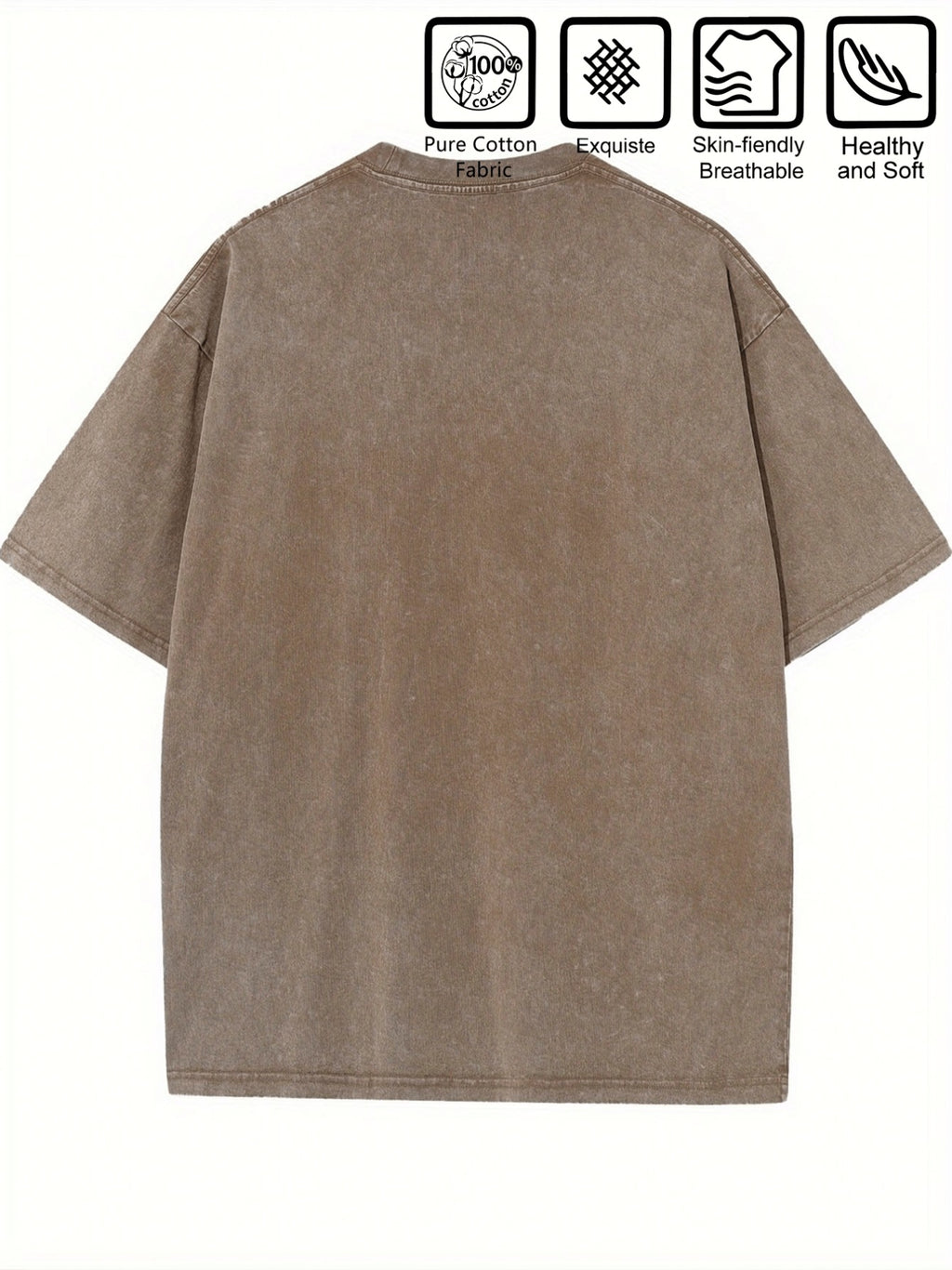 Men's New Washed Distressed Short Sleeve T-Shirt, Trendy Clover Motif Streetwear, Perfect for Daily Versatile  Style, Soft and Breathable Top - Coffee Color