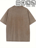 Men's New Washed Distressed Short Sleeve T-Shirt, Trendy Clover Motif Streetwear, Perfect for Daily Versatile  Style, Soft and Breathable Top - Coffee Color