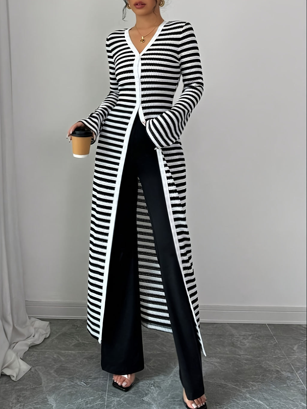 D5652 Elegant Directional Autumn/Winter Women's Fashion Long-Sleeve Coat and Trousers 2pcs Set - Mixed colors