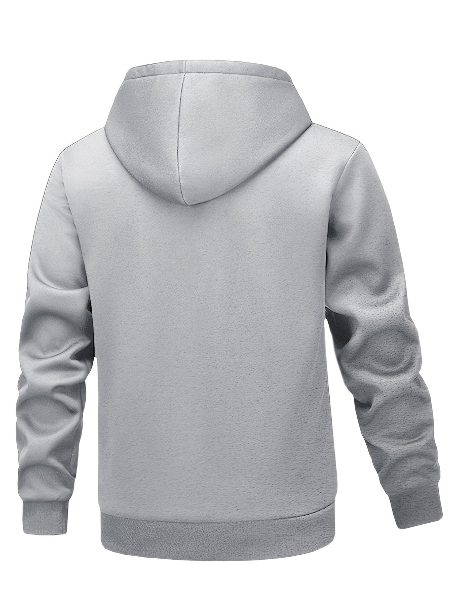 1pc Men'S Winter Thickened Lamb Fleece Hooded Sweatshirt, Black Solid Warm Pullover Top, Loose Kangaroo Pocket Long Sleeve Cold-Proof Hooded Jacket, Sports Fitness Commute Outdoor Casual Outerwear - Light Grey