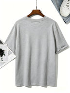 Minimalist Geometric Print Pure Cotton T-shirt, with a Delicate and Skin-friendly Feel, Featuring a Trendy Streetwear Style and Premium Texture. High-quality Unisex Short-sleeve Tee, Versatile for Daily Commutes and Casual Wear - Light Grey