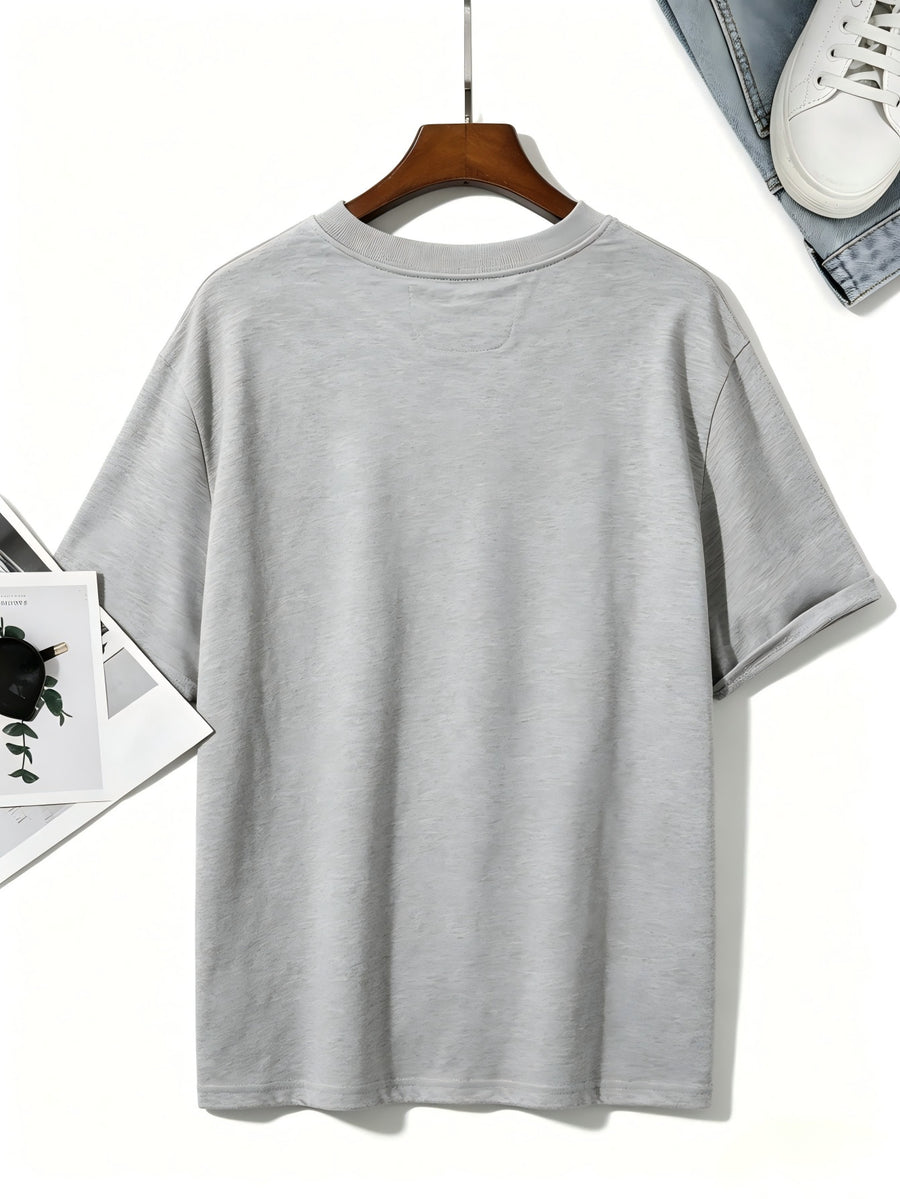 Minimalist Geometric Print Pure Cotton T-shirt, with a Delicate and Skin-friendly Feel, Featuring a Trendy Streetwear Style and Premium Texture. High-quality Unisex Short-sleeve Tee, Versatile for Daily Commutes and Casual Wear - Light Grey