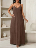 Women'S Solid Color Cami Dress, Casual to Formal Easy Versatile Commuter Dress, Suitable for Dates And Gatherings, Machine Washable And Dry Cleanable Long A-Line Flowy Dress - Coffee Brown