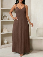 Women'S Solid Color Cami Dress, Casual to Formal Easy Versatile Commuter Dress, Suitable for Dates And Gatherings, Machine Washable And Dry Cleanable Long A-Line Flowy Dress - Coffee Brown