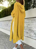 Plus Size, Targeted Development of Fashion Split Mid-length Dresses, Long-sleeved Hooded Dresses, Casual Dropped Shoulder Styles, and New Autumn-winter Long-sleeved Open-front Dresses - Golden