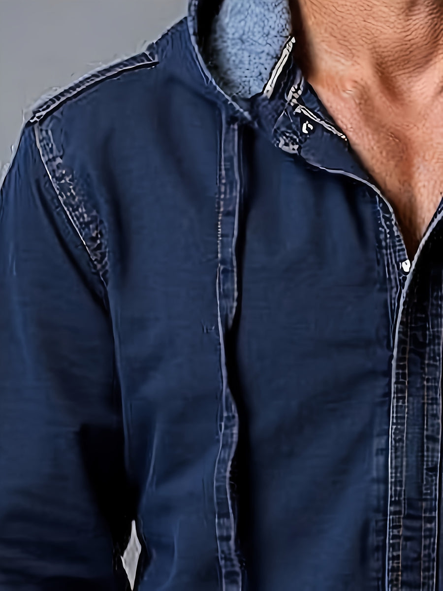 Original New Style Men'S Hooded Denim Shirt, Spring Autumn Tie-Dye Denim Jacket, American Retro Handmade Washed Distressed Texture Design, Zippered Long Sleeve Denim Coat, Casual Versatile Fit - Royal Blue