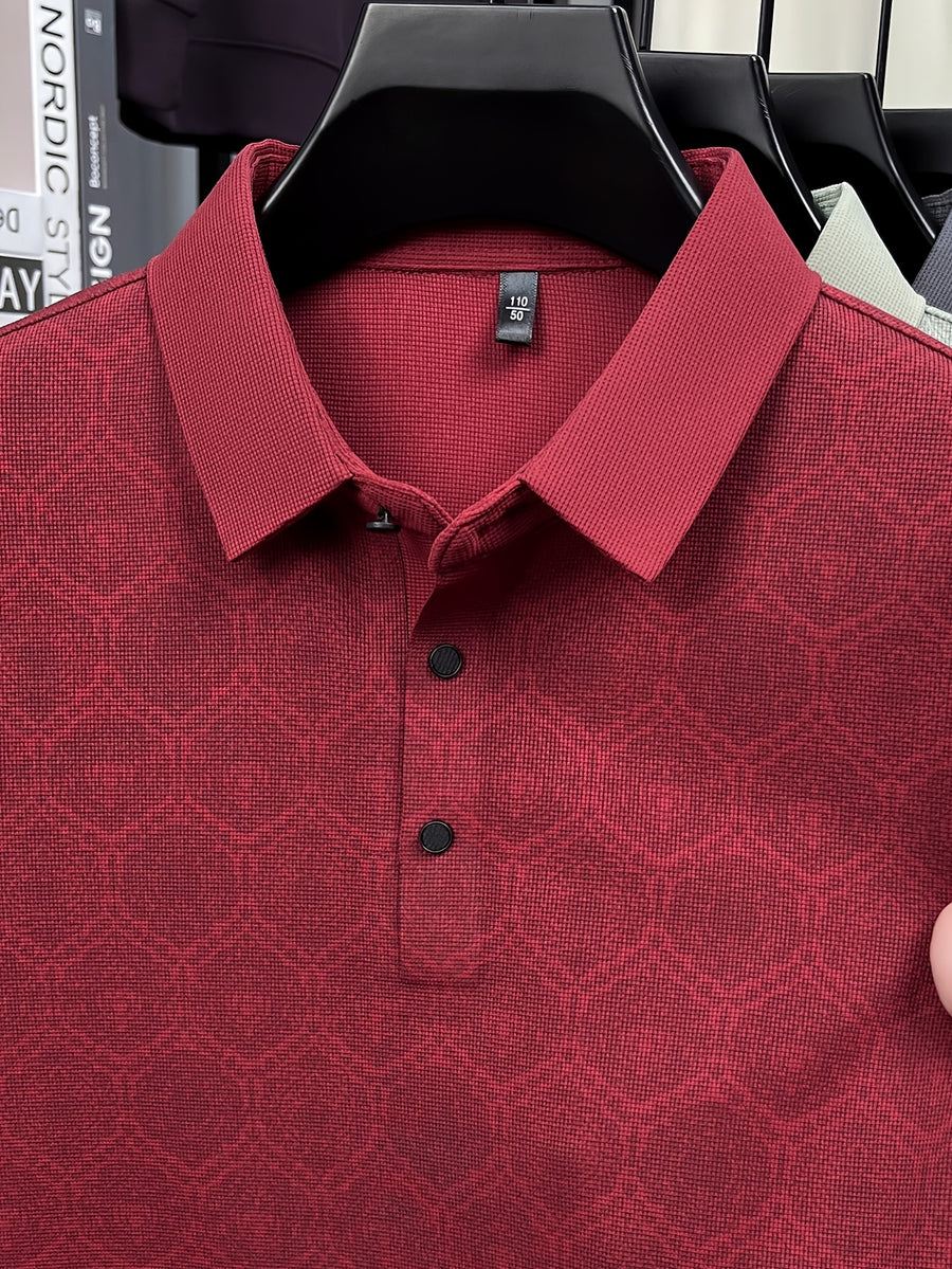 Summer Short Sleeve Men'S Print T-Shirt, Basic Style Versatile Commuter Top, Casual Men'S Athletic Wear, Golf Tennis Training Outfit, Men'S Office Commute Attire, Middle-Aged Men'S Outdoor Clothing - Red