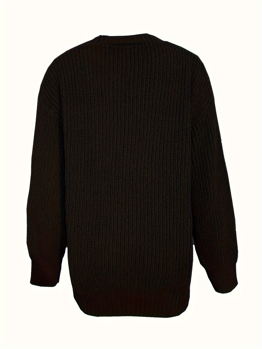 Casual V-Neck Single-Button Sweater Women'S Fall Winter Outerwear Top - Black