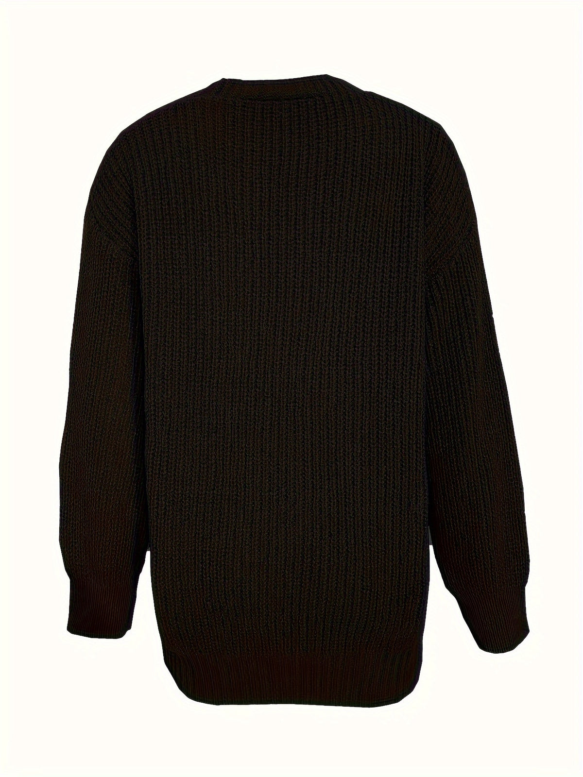 Casual V-Neck Single-Button Sweater Women'S Fall Winter Outerwear Top - Black