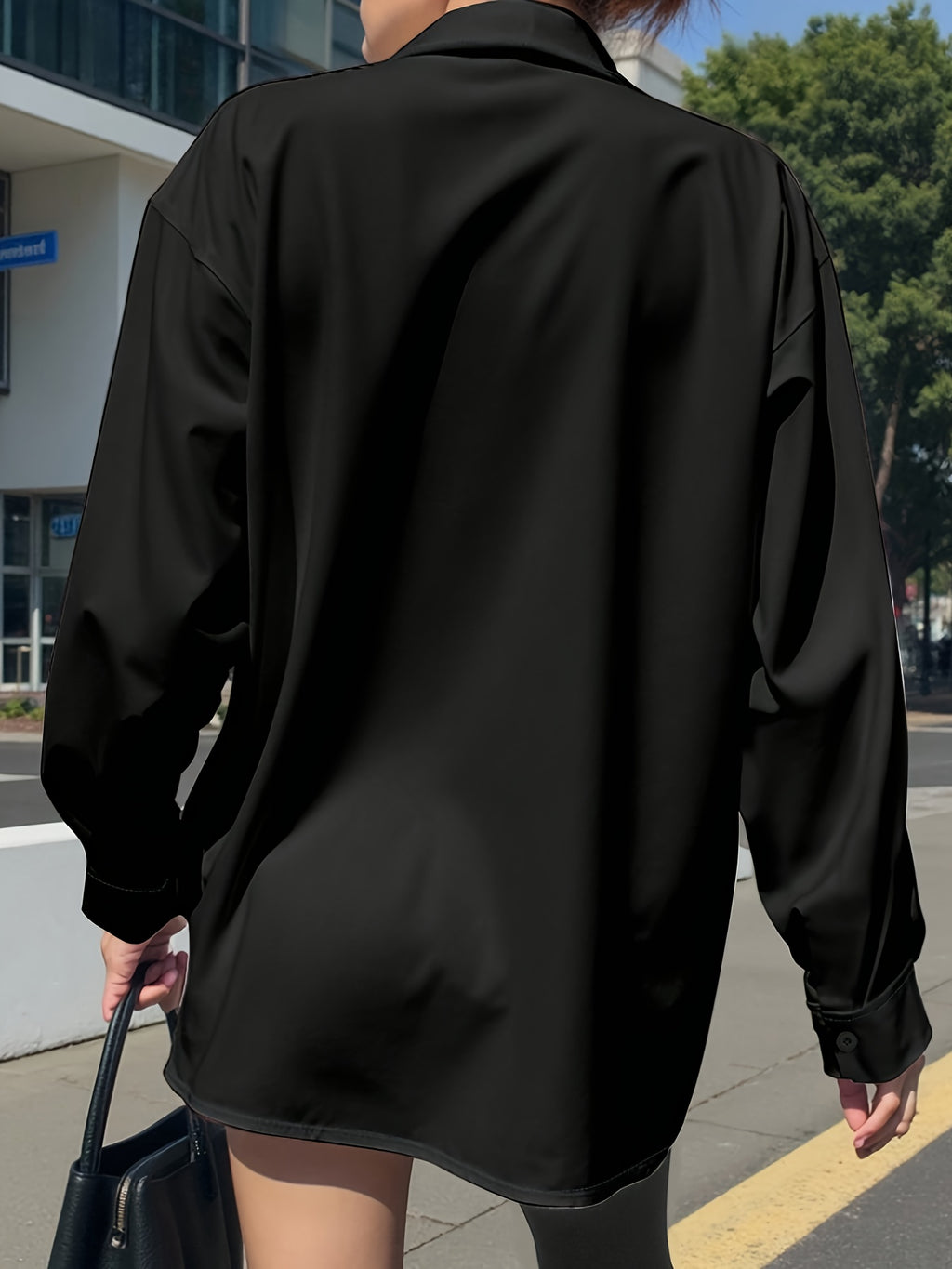 Solid Color Long Sleeve French Shirt for Women New Arrival - Black