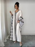 Women'S Fashion New Arrival, Elegant Placement Print V-Neck Long Batwing Sleeve Dress, Suitable for Spring/Summer Vacation - Mixed colors