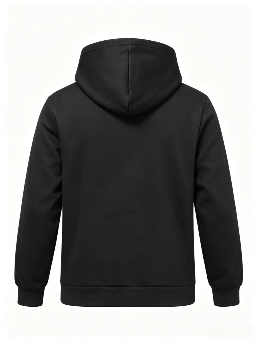 Western Fashion Letter Stripe Men'S Zipper Cardigan Hooded Sweatshirt ITALIA Easy Text Combination Print Zipper Pocket Drawstring Casual Athletic Jacket - Black