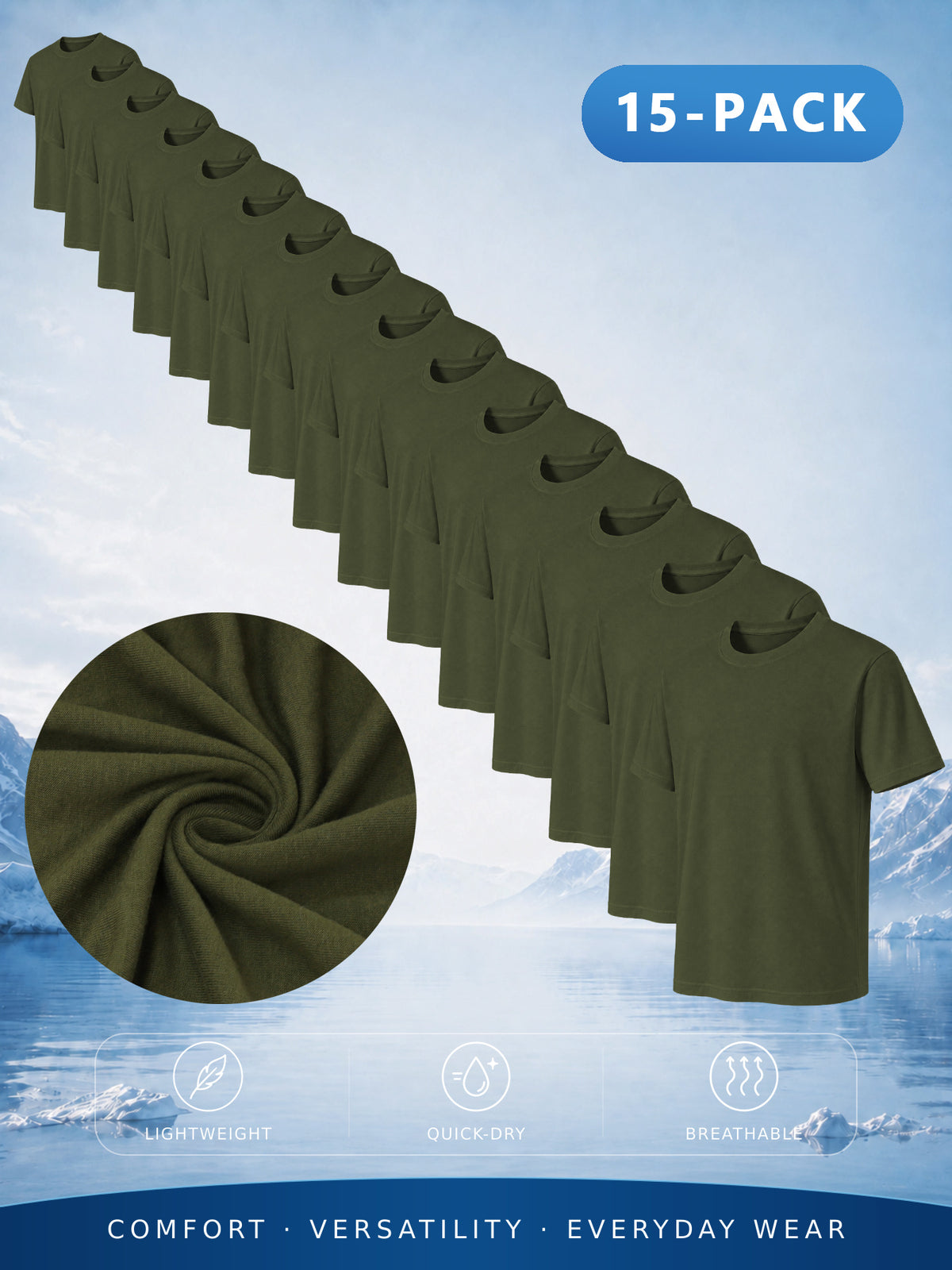 15pcs High-Quality Men'S Solid Color Short-Sleeve T-Shirts, Available in Multiple Colors, Casual, Comfortable, Lightweight, Fashionable, Basic Style Tops, Suitable for Daily Wear, Work, Sports, And As Gifts - Army Green 15-Piece Set