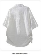 Men'S Summer Jacquard Textured Short Sleeve T-Shirt, Premium Casual Loose Top - White