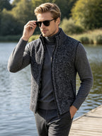 Men'S Stand Collar Zip-Up Vest, Thick Warm Sleeveless Sweater Waistcoat Gilet, Casual Fall Winter Outerwear Sleeveless Cardigan for Daily Commute Outdoor Street Wear - Dark Gray