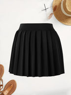 Solid Color Versatile High-Waist Pleated Mini Skirt - Flattering And Stylish for Women - Black