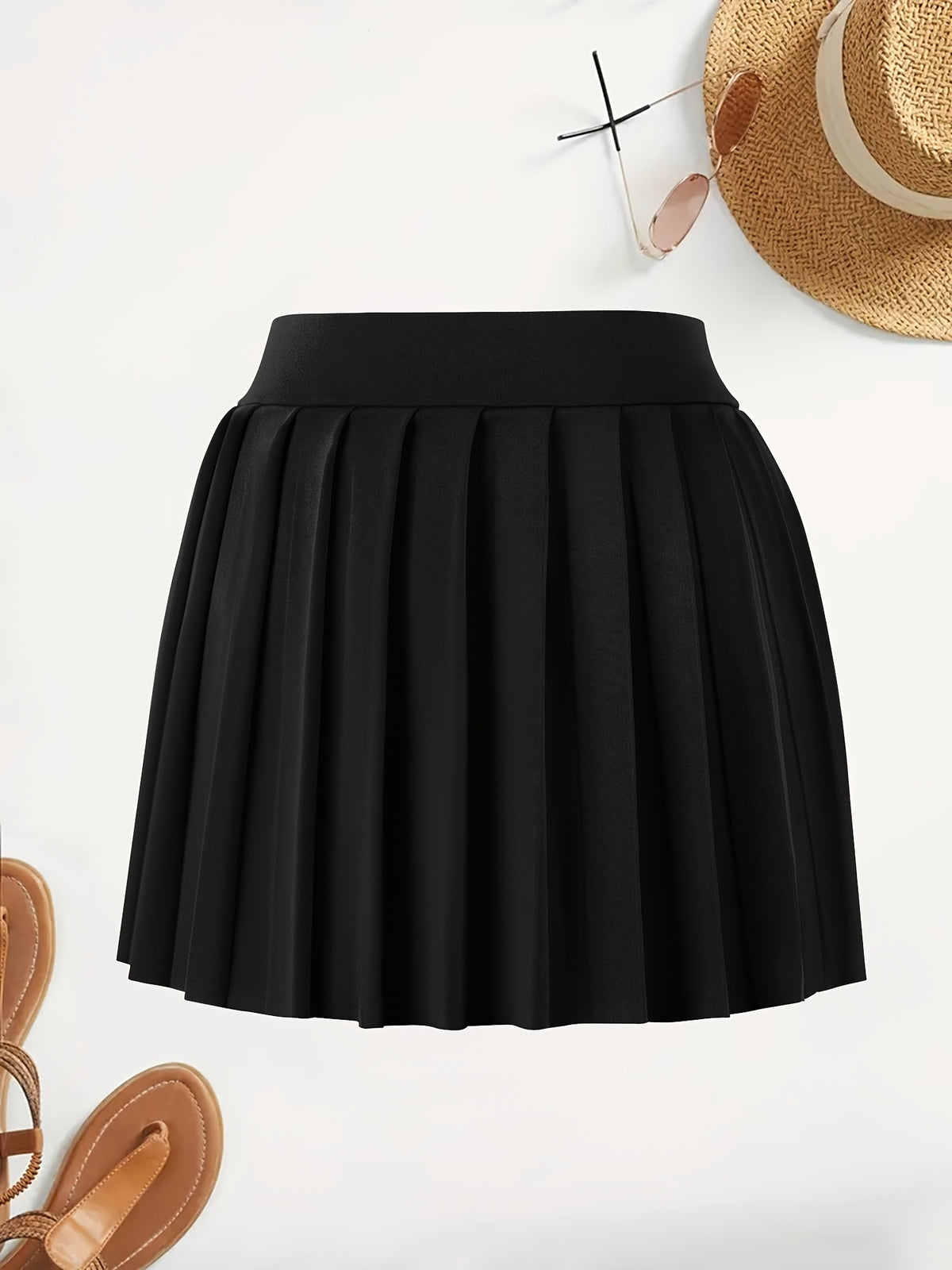 Solid Color Versatile High-Waist Pleated Mini Skirt - Flattering And Stylish for Women - Black