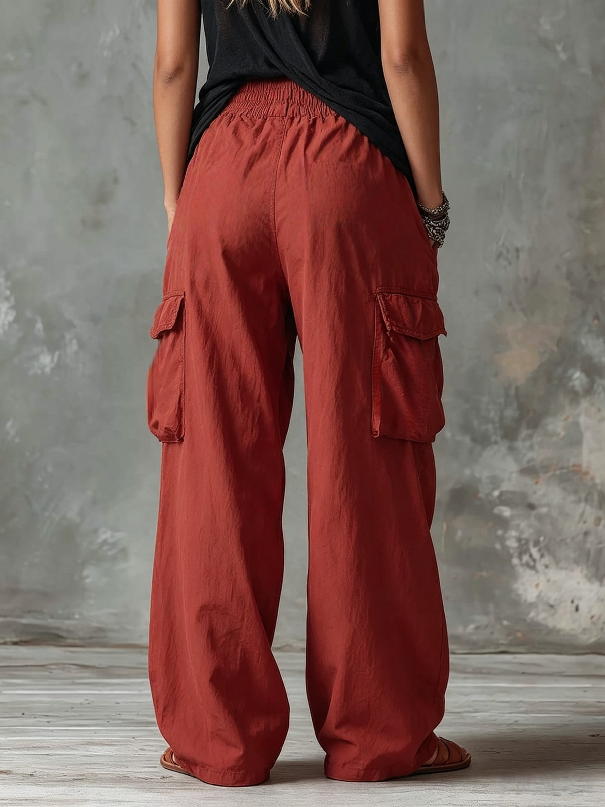 Women'S Elegant Casual Outdoor Pocket Cargo Pants - Brick Red