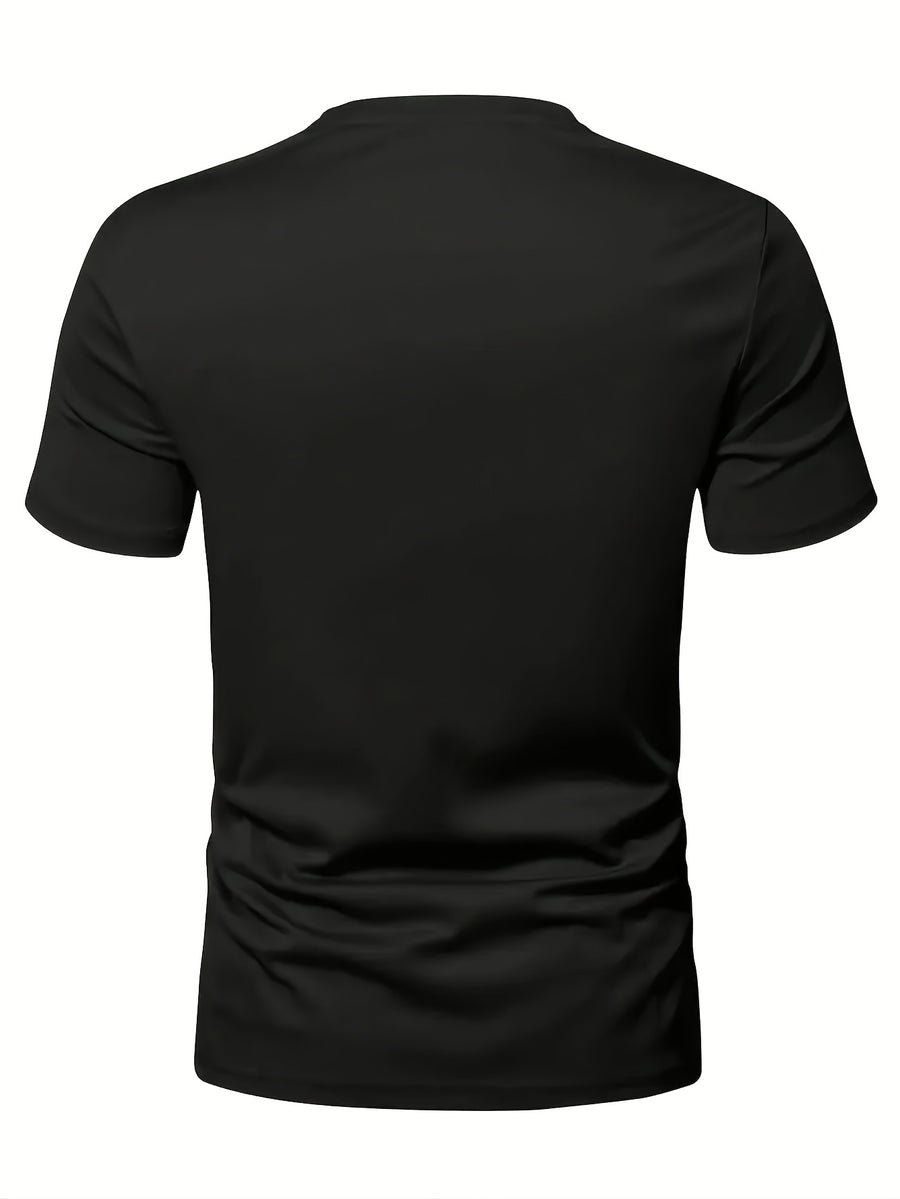 Men'S Patchwork V-Neck Short Sleeve T-Shirt, Suitable for Summer Outdoor Casual Wear, Casual Versatile Knit Top - Black 3