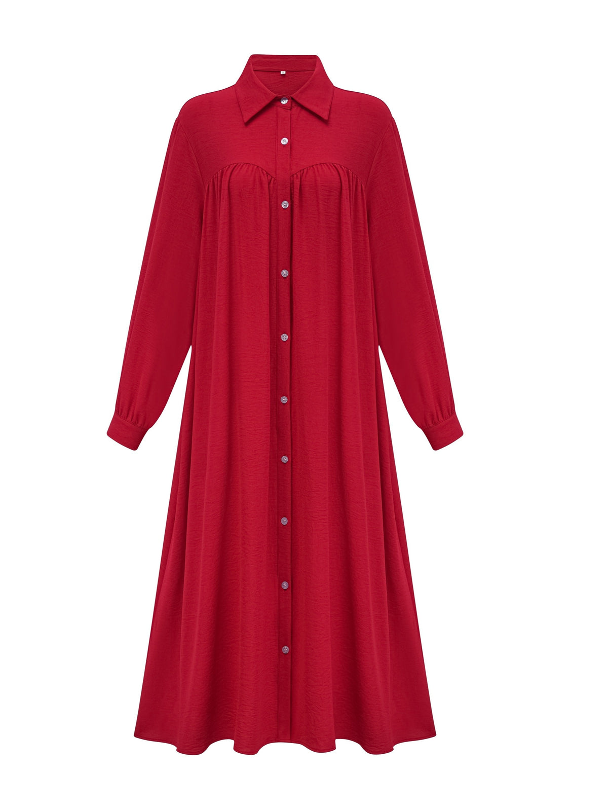 Fashion Women's Pocket Shirt Dress with Chest Gathering, Measured Bust at Back - Red