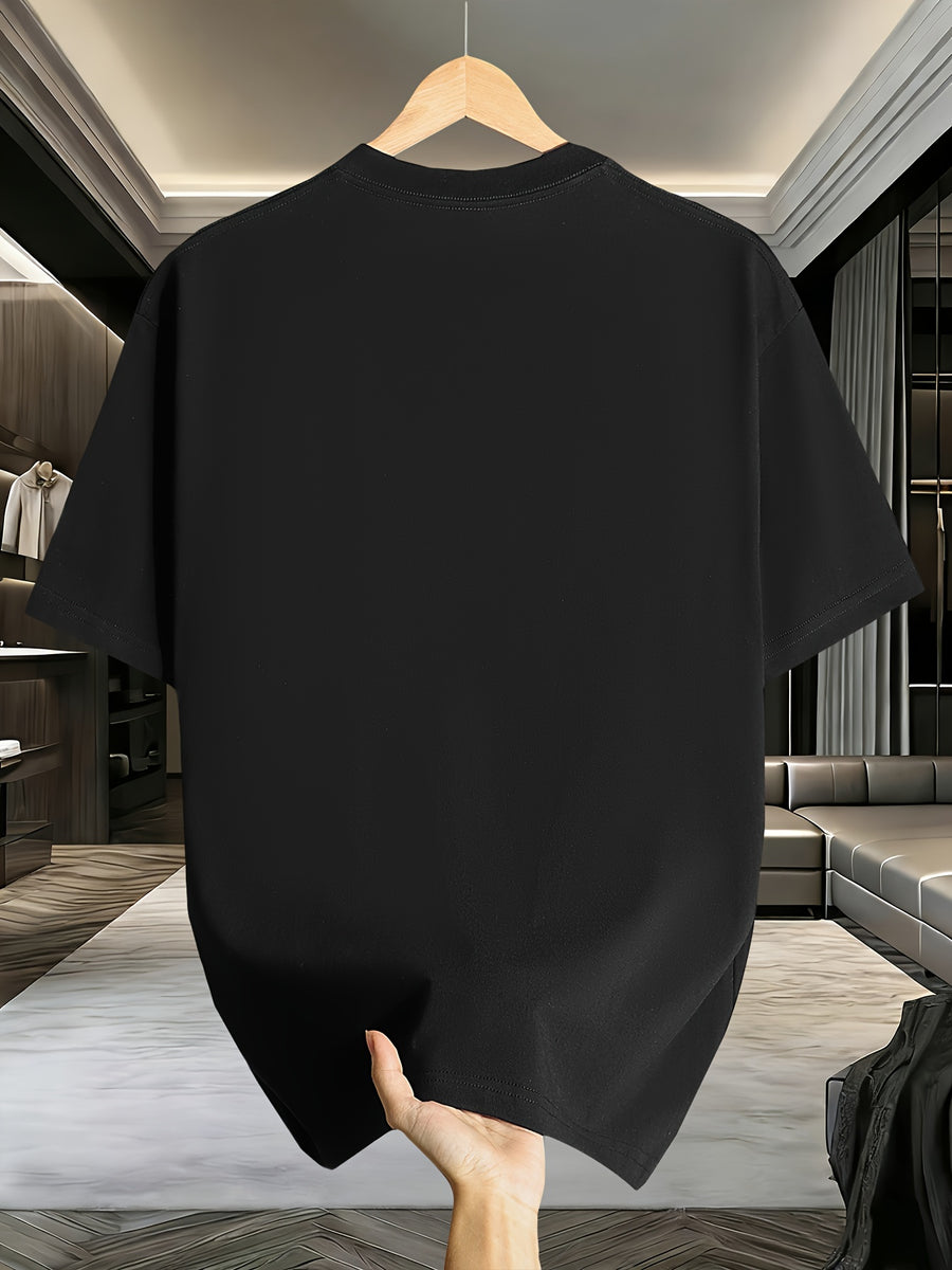 Men's Pure Cotton T-shirt, Printed with a Hawaiian Coast Surfboard Pattern, Is Stylish, Casual, Breathable, and Versatile, Making It a Unique Short-sleeved Top Suitable for Casual Attire in the Summer - Black